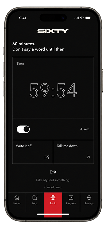 The SIXTY countdown screen at 59 minutes 54 seconds.