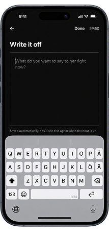The Write it off screen with the keyboard open.